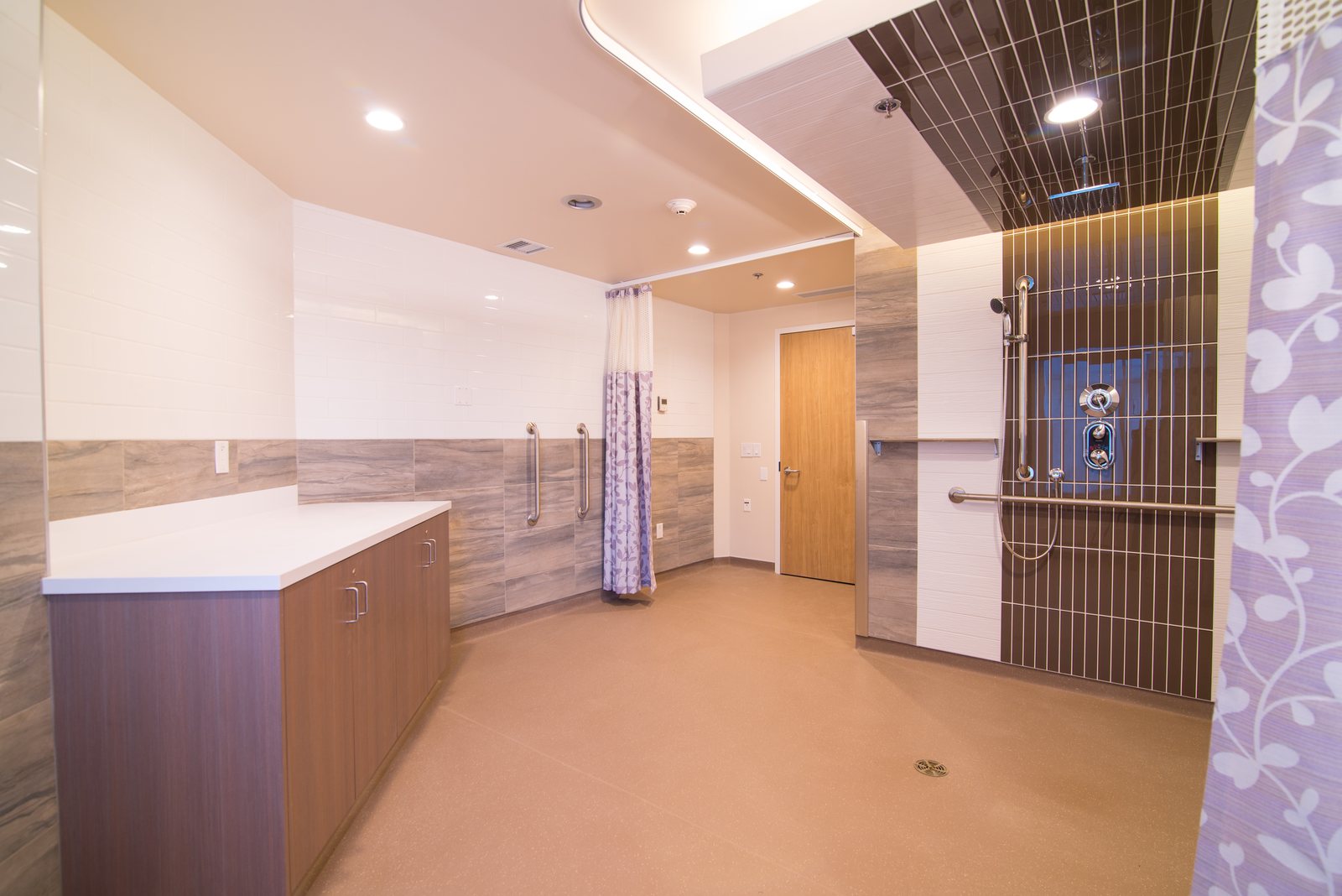 Accessible shower facility in a residential health care facility